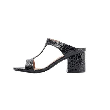 Imagem de Sandália feminina casual primavera verão cor sólida boca de peixe sapatos de salto baixo para lazer ao ar livre, Preto, 38