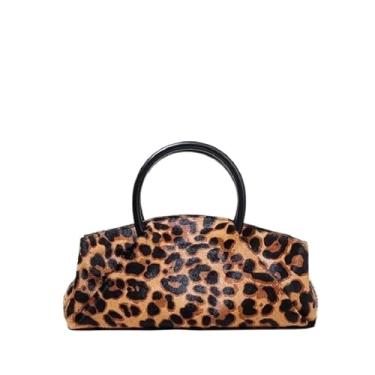 Imagem de GAFNED Bolsa tiracolo feminina de couro PU leopardo preto prata moda chique franzido bolsa de ombro