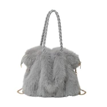 Imagem de Furry Purse Winter Fluffy Bag, Fashion Women Plush Shoulder Bag, Cute Styling Design, Large Capacity Everyday Tote Bag (Silver)
