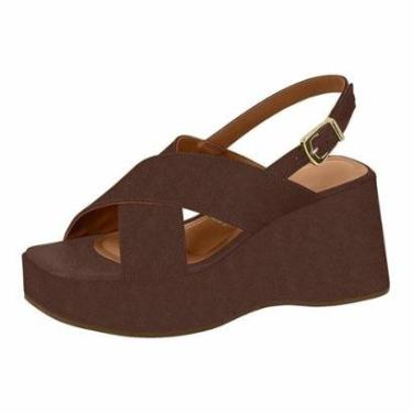 Imagem de Sandália Vizzano 6559.101 Anabela Tiras Camurça Chocolate 34-Feminino
