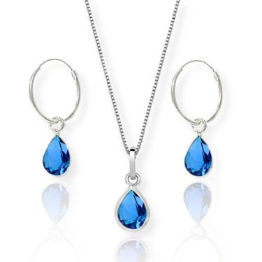 Imagem de Conj. Colar Gota Azul E Brinco Argola Gota Azul Prata 925 - Lojas La&A