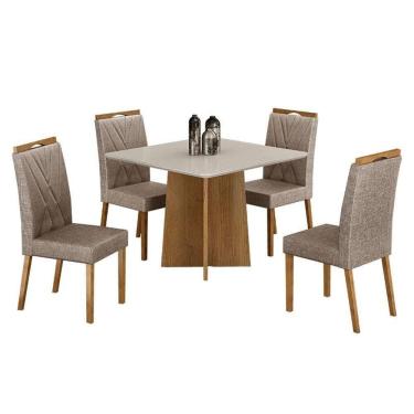 Imagem de Mesa De Jantar Jade 90cm Cinamomo Off White Com 4 Cadeiras Lara Linho Bege - Valdemóveis