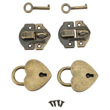 Imagem de Aqur2020 Conjunto de Cadeado e Ferrolho de Coração Antigo para Caixas de Madeira, Construção Em Liga de Zinco, Kit Completo de Trava para Artesanato, Estojos de Joias e Reparo de Gabinete (Bronze)