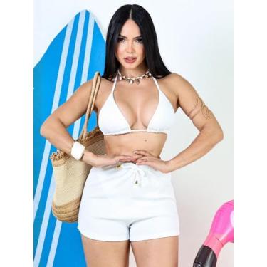 Imagem de Conjunto Biquíni e Short Anarruga com Forro e Bojo Top Praia Verão - N