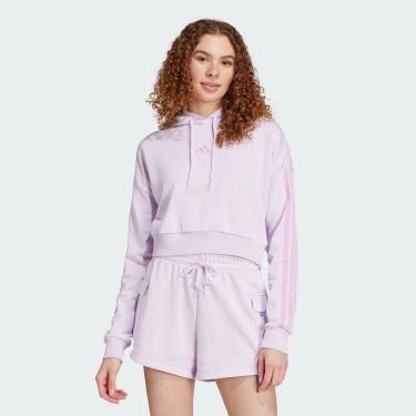 Imagem de Moletom Cropped Adidas 3 Stripes com Capuz Feminino Lilás-Feminino