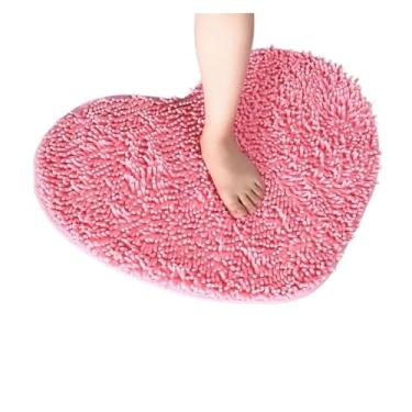 Imagem de Tapete de coração de chenille para banheiro, casa, quarto, banheiro, entrada, antiderrapante, absorvente, conjunto de banheiro (rosa, 60 x 70 cm)