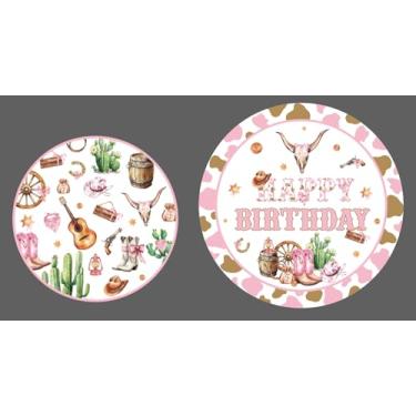 Imagem de 100 peças de artigos de festa de vaqueira ocidental 22 cm, pratos de papel cowgirl, 18 cm, pratos e guardanapos de festa ocidental para rodeio, tema de solteiro, rosa, estampa de vaca ocidental