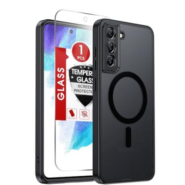 Imagem de LeYi Capa para Galaxy S21-FE: Capa compatível com Samsung S21 FE [Mag-Safe Fit] com protetor de tela, película fosca translúcida de toque suave e proteção de nível militar Funda para S21FE, preta