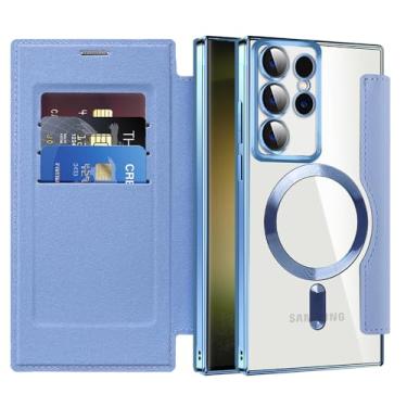 Imagem de MEMAXELUS Capa carteira para Samsung Galaxy S26 Ultra compatível com MagSafe, [bloqueio RFID] Capa magnética à prova de choque de couro PU flip premium com compartimentos para cartão transparente à