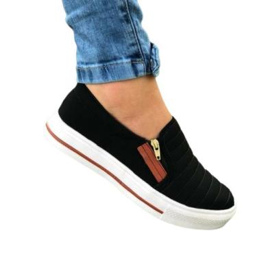 Imagem de Tênis Sapatênis Feminino Casual Sapatilha Slip On Com Zíper - ALIANÇA 