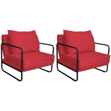 Imagem de Kit 02 Poltronas Decorativas Sevilha Base de Ferro Preta Suede - Doce 