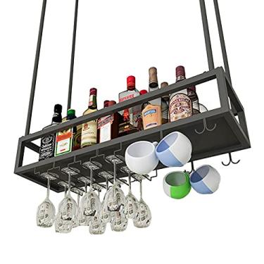 Imagem de Rack de vinho para pendurar no teto, garrafas de vinho, prateleira de armazenamento de taças de vidro, suporte de exibição de ferro montado na parede para embaixo do armário, cozinha, bar