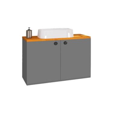 Imagem de Balcão Gabinete Banheiro Madri com Cuba – Modelo Multicores, Armazenamento Espaçoso para Higiene Doméstica e Decoração Moderna (Cinza/Nature)