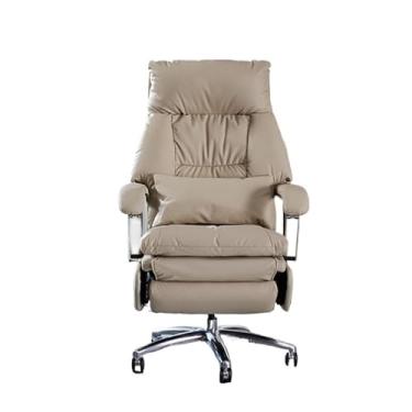 Imagem de KHUTRW3D Cadeira de escritório de massagem elétrica clássica com couro legítimo reclinável para casa, confortável, cadeira de trabalho