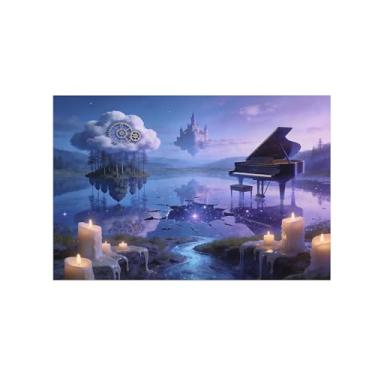 Imagem de BMZFYBS Impressões em tela de arte de parede surrealismo - Piano no lago - Pintura de decoração de paisagem - Imagens para sala de estar 50 x 75 cm 20 x 30 polegadas sem moldura
