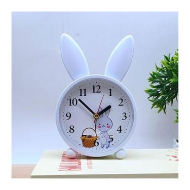 Imagem de x3anggyt5 Despertador para quarto desenho animado coelho despertador quarto decoração de cabeceira simples mudo pequeno despertador despertador estudante relógio de mesa (branco)