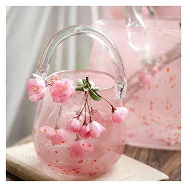 Imagem de Vaso de flores bolsa de vidro rosa para decoração de casa, vaso de flores, peça criativa de celebridades na Internet, vaso hidropônico, retrô, decoração de casa (pequeno)