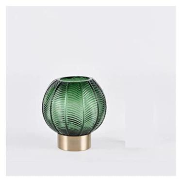 Imagem de Vaso de vidro moderno criativo com base de metal, ornamentos de vaso de flores secas, decoração de casa de luxo, sala de estar, centro de mesa de presente de casamento (pequeno)