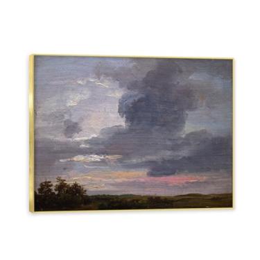 Imagem de NHLDZYH Moldura dourada. Reprodução de arte famosa de J.C. Dahl, arte em tela de paisagem romântica nórdica, decoração de parede elegante para sala de estar, escritório, pronto para pendurar. (Estudo