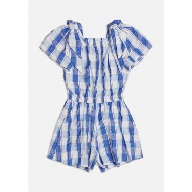 Imagem de Macaquinho Infantil Menina Azul Xadrez Com Laço Momi-Feminino