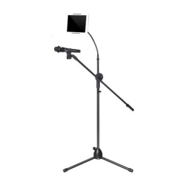 Imagem de Pedestal,Tripé Aj Som c/ Cachimbo p/ Microfone e Suporte p/ Tablet,Aço