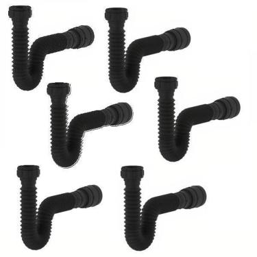 Imagem de Kit 6 Sifão Sanfonado Universal Preto Cozinha Tanq Banheiro