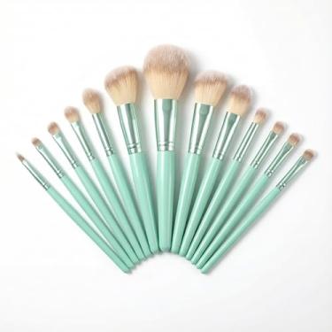 Imagem de Kit Pincel Maquiagem 13 Peças Profissional Cerdas Sintéticas Macias Para Base Pó Sombra Blush Esfumar (Verde)
