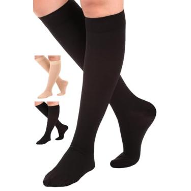 Imagem de ABSOLUTE SUPPORT - Meias De Compressão Com Suporte Largo Para Panturrilhas Plus Size Mulheres E Homens 30-40 Mmhg, Circulação Recuperação Pós-Cirúrgica, Varizes Pretas, 2X-Grande A301Bl5