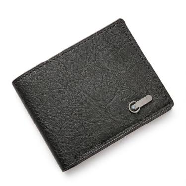 Imagem de Carteira masculina minimalista marrom vintage, porta-cartões dobrável de couro sintético retrô (11,5 x 9 cm) para uso diário e passeios casuais, Preto, Retrô