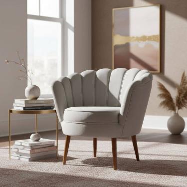 Imagem de Poltrona Pétala De Veludo Luxo Decorativa Liberty Móveis Bege