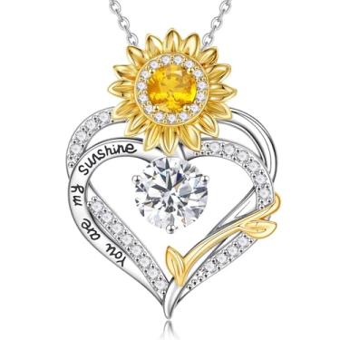 Imagem de MONOOC Presentes de Dia dos Namorados para meninas adolescentes - Colares de pedra do mês de nascimento com coração de girassol banhado a ouro branco 14K You Are My Sunshine, presentes de aniversário