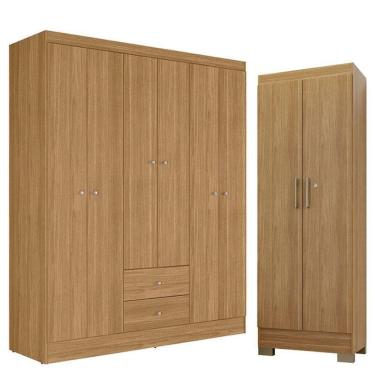 Imagem de Guarda Roupa Casal Versa 6 Portas Com Armário Multiuso Luna Freijó Fosco - Kits Paraná