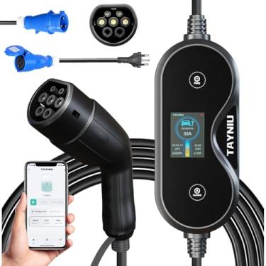 Imagem de Carregador Portátil para Carro Elétrico 7kW TAYNIU com Adaptador 20A Incluso, Bivolt, Tipo 2, Controle por App Smart Life, Cabo 5m, Compatível com BYD, Geely (Panda 7KW APP com Adaptador 20A)