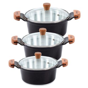 Imagem de Jogo Panelas Preto Liso Alumínio Usinado Javali Am 26 A 30