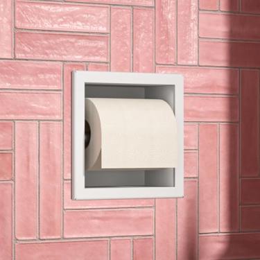 Imagem de Bernkot Suporte de papel higiênico, suporte de papel higiênico de parede para renovação de banheiro, suporte de papel higiênico embutido em aço inoxidável 304 (branco)