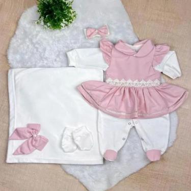 Imagem de Kit Saída Maternidade Menina 05 Peças Lavínia Roupas de Bebê Malha 100