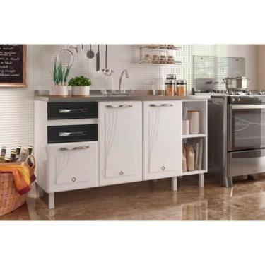 Imagem de Balcão De Cozinha Star New 3 Portas E 2 Gavetas S-tampo 150cm Preto - Telasul