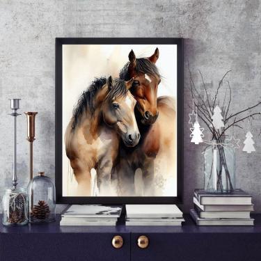 Imagem de Quadro Decorativo Casal De Cavalos 45X34Cm - Com Vidro