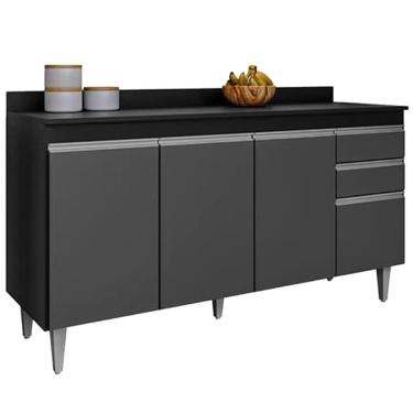 Imagem de Balcao Com Tampo 4 Portas 2 Gavetas 160 Cm Bp Lorena Eratto Moveis - Preto Grafite