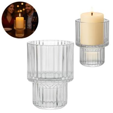 Imagem de Castiçal de Vidro Enfeite 7cm Porta Velas P/ Mesa Decoração - Impo