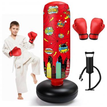 Imagem de Jenaai Bolsa de Pancadas Inflável Infantil 102 cm com Design Aranha, Luvas e Bomba de A...