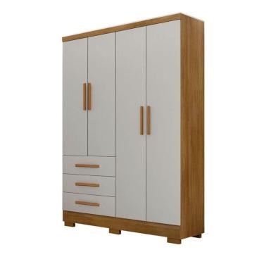 Imagem de Guarda Roupa Solteiro Com Pés 4 Portas 3 Gavetas - Encant-cumaru Off White - Móveis Horizonte