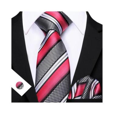 Imagem de Conjunto De Gravata, Lenço De Bolso E Abotoaduras Masculino Listrado E