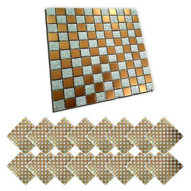 Imagem de Pastilha De Vidro Kit 16 Uni Adesiva Parede Cozinha Sala Banheiro Moderna Requintado Facil Aplicacao Reforma Decorativa