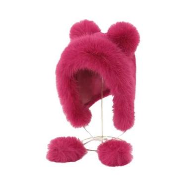 Imagem de Chapéu De Inverno Feminino Quente Com Orelhas De Urso, Imitação De Pel