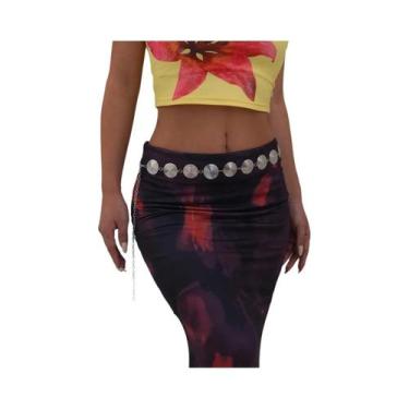 Imagem de Cinto De Cintura Ajustável Feminino Com Corrente De Flores Geométricas