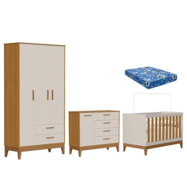 Imagem de Quarto de Bebê Flip Areia Acetinado Savana com Colchão Ortobom - Reller