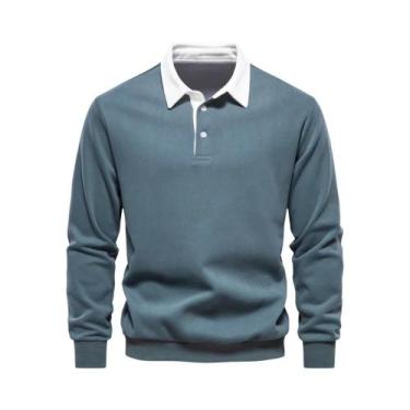 Imagem de Moletom Masculino De Moda Outono Com Gola Polo Casual Em Algodão De Qu