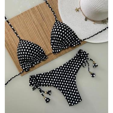 Imagem de Biquini Cortininha com Calcinha Fio Duplo - Nayklê Moda Praia, Poá, P