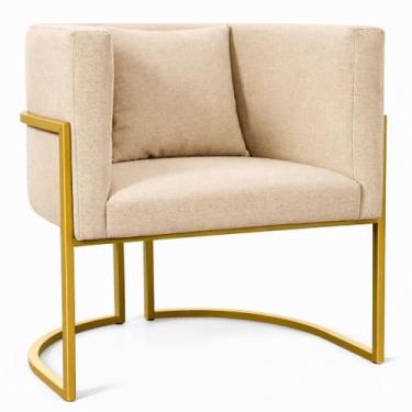 Imagem de Poltrona Moderna Sala Base Dourada Design Luxo Luna Suede - Isa Estofa